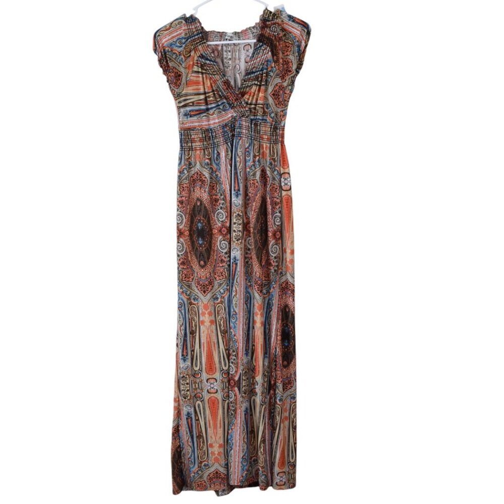 Lapogee Maxi Smocked Bohemian Chic Dress Vacation Summer Date Night Cruise Boho